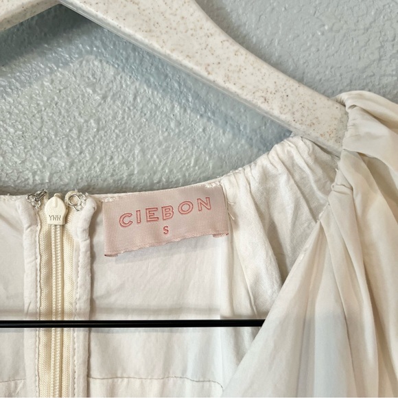 Ciebon Nordstrom Cream Puff Sleeve Embroidered Tropical V Neck Midi Dress small - Picture 3 of 6